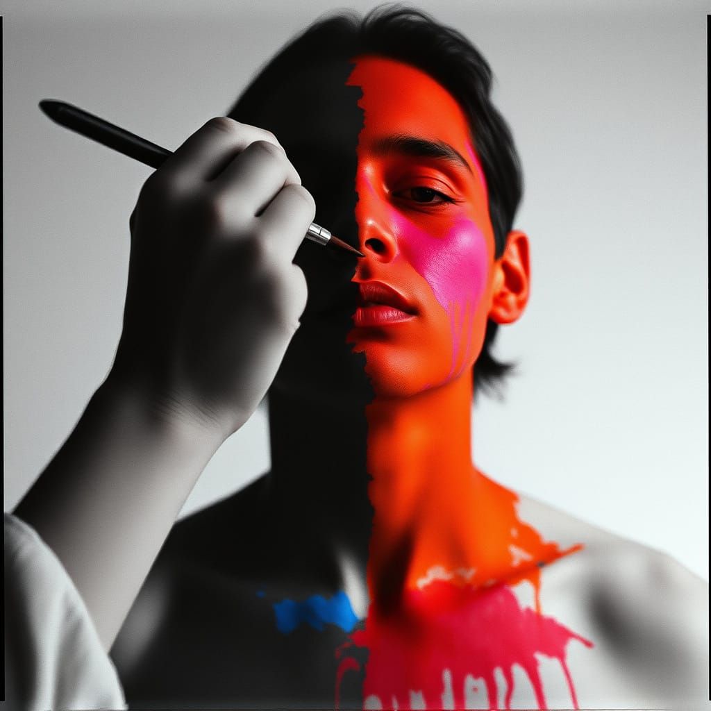 Vibrant Colors Bring a Grayscale Figure to Life