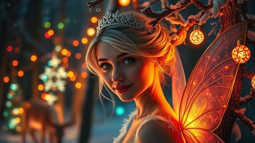 Winter Fairy in Mystical Forest, Enchanted by Christmas Wond...