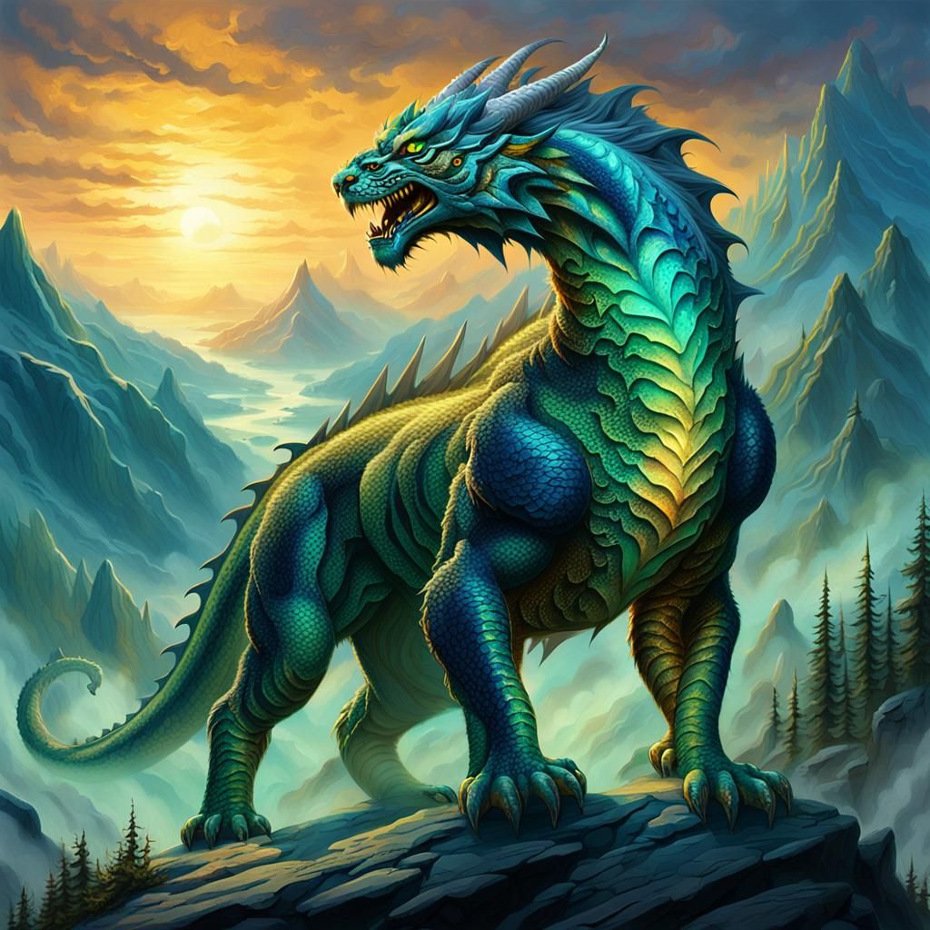 Majestic Dragon-Tiger Hybrid in Fantasy Landscape