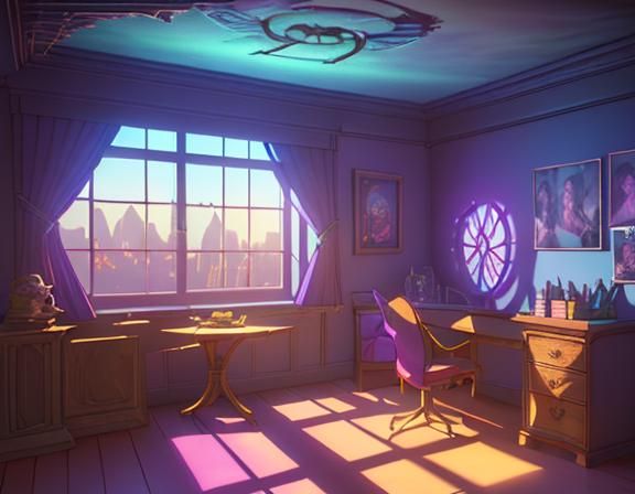 Cozy Whimsical Gothic Study Room in 3D Cartoon Style
