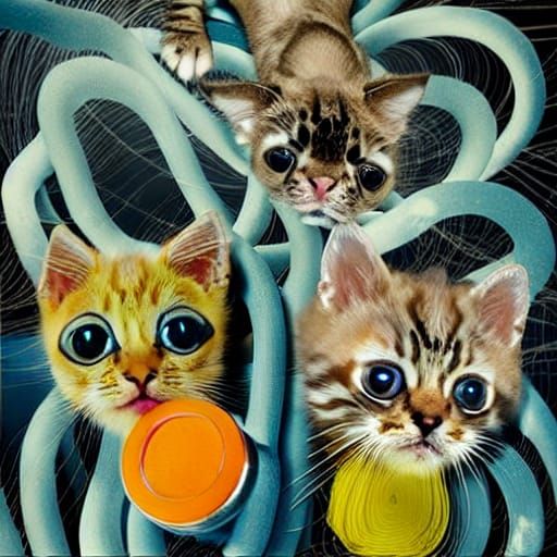 Kittens in Spaghetti Ocean: Surreal Horror Art