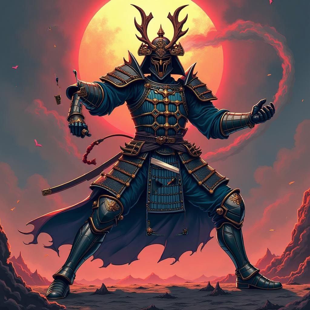 Samurai Knight Swinging Tetsubo in Anime Style