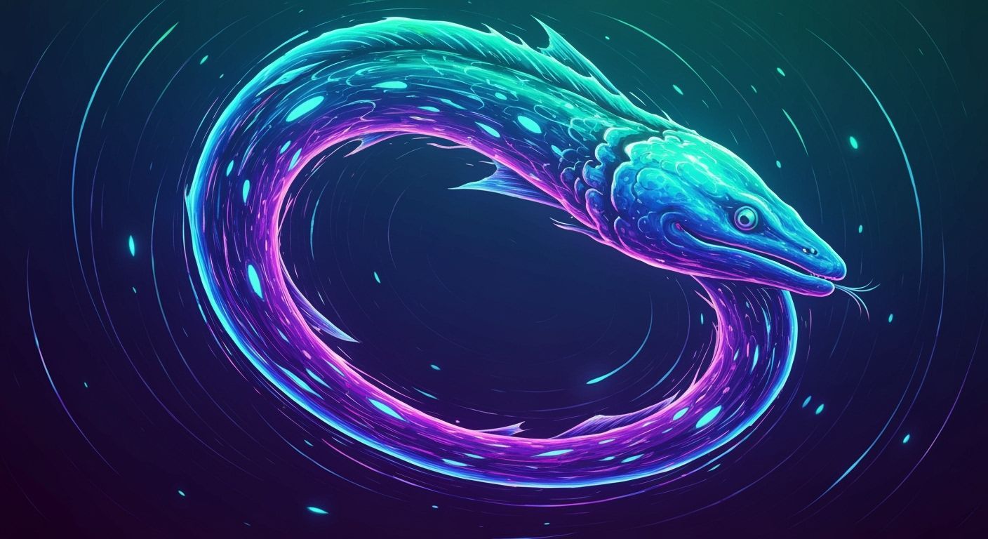 Abstract Twisted Eel in Vibrant Fluid Style