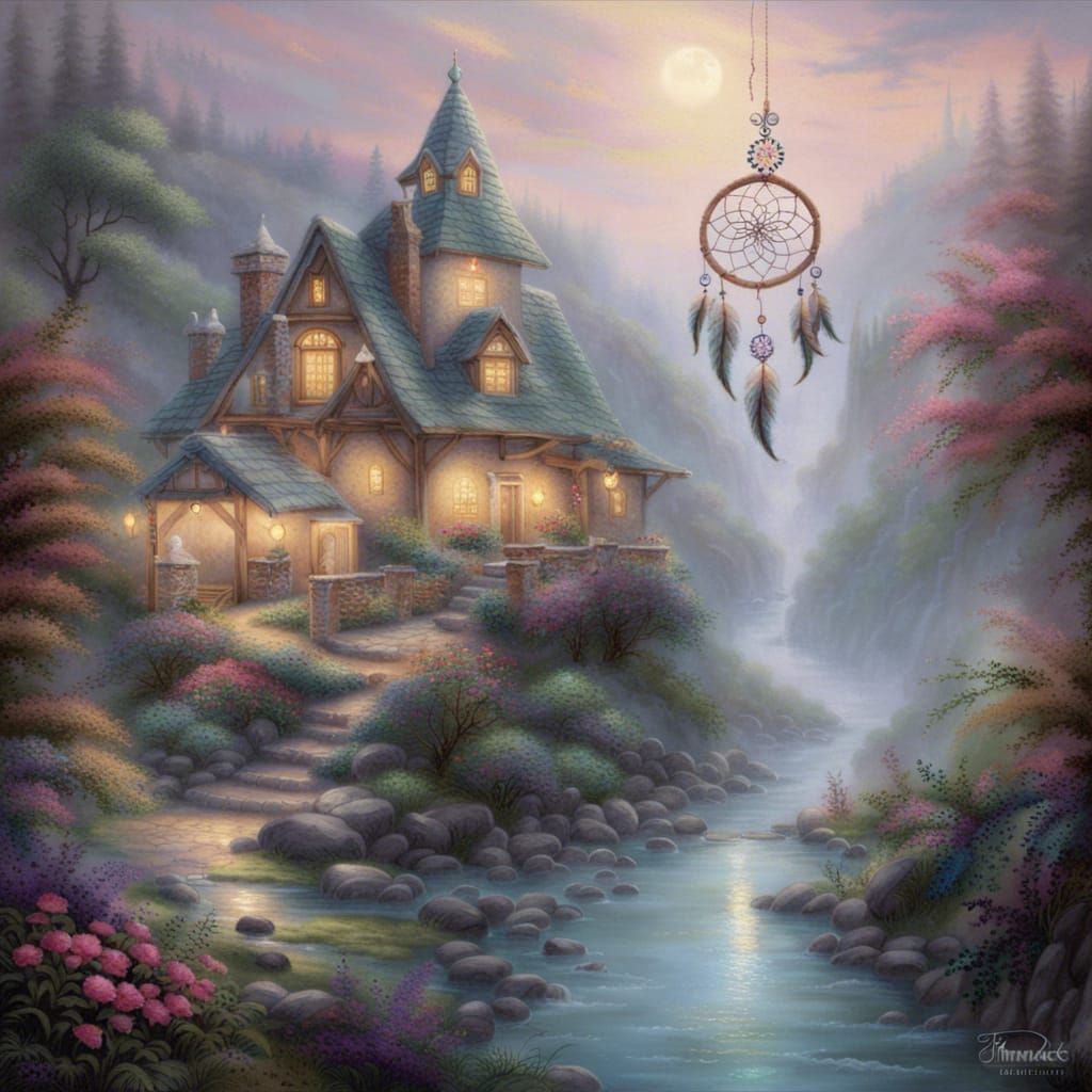 Ethereal Dreamcatchers in Misty Fantasy Landscape