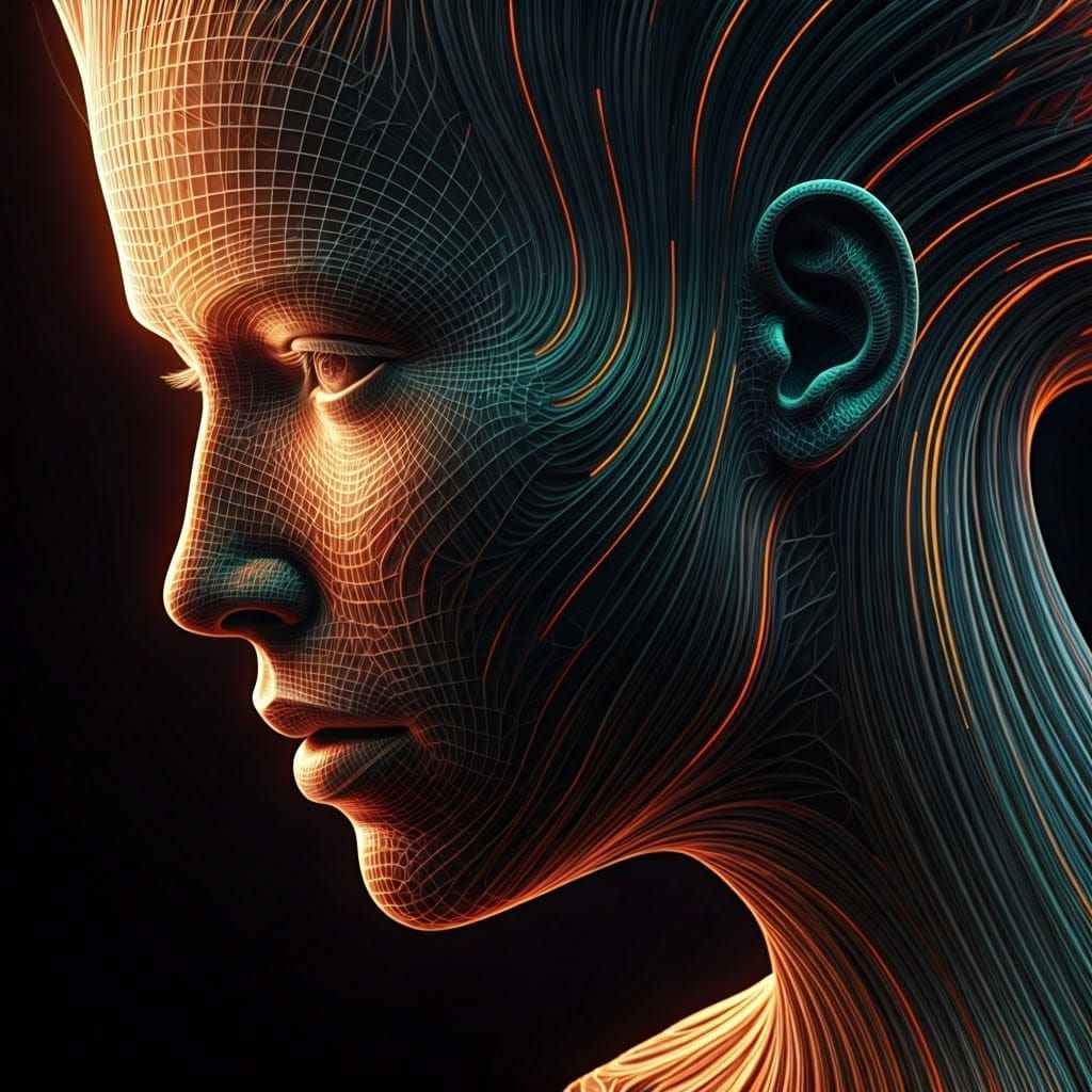 Futuristic Woman in Luminous Holographic Patterns