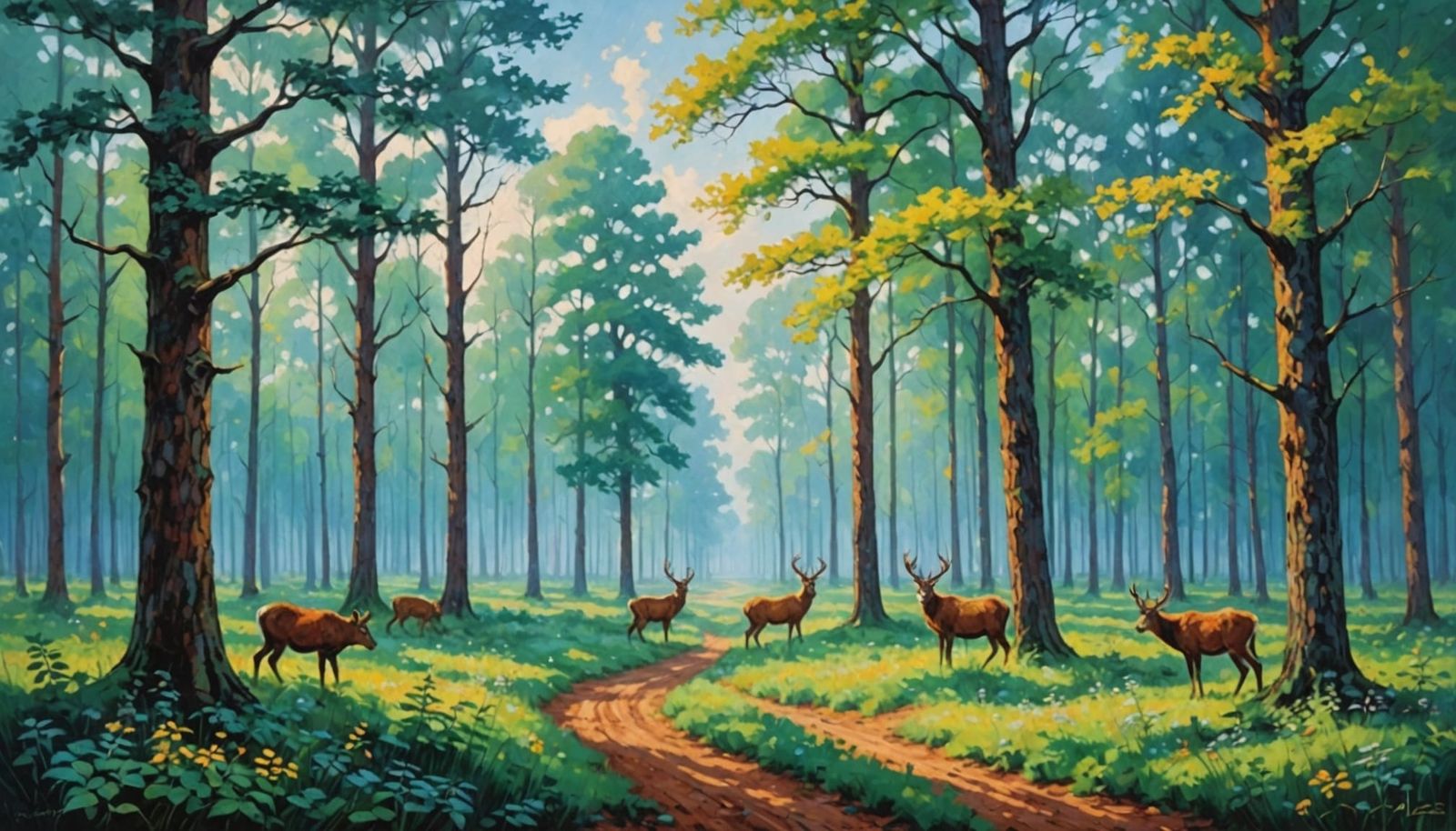 Impressionist Forest Scene in Dreamlike Harmony