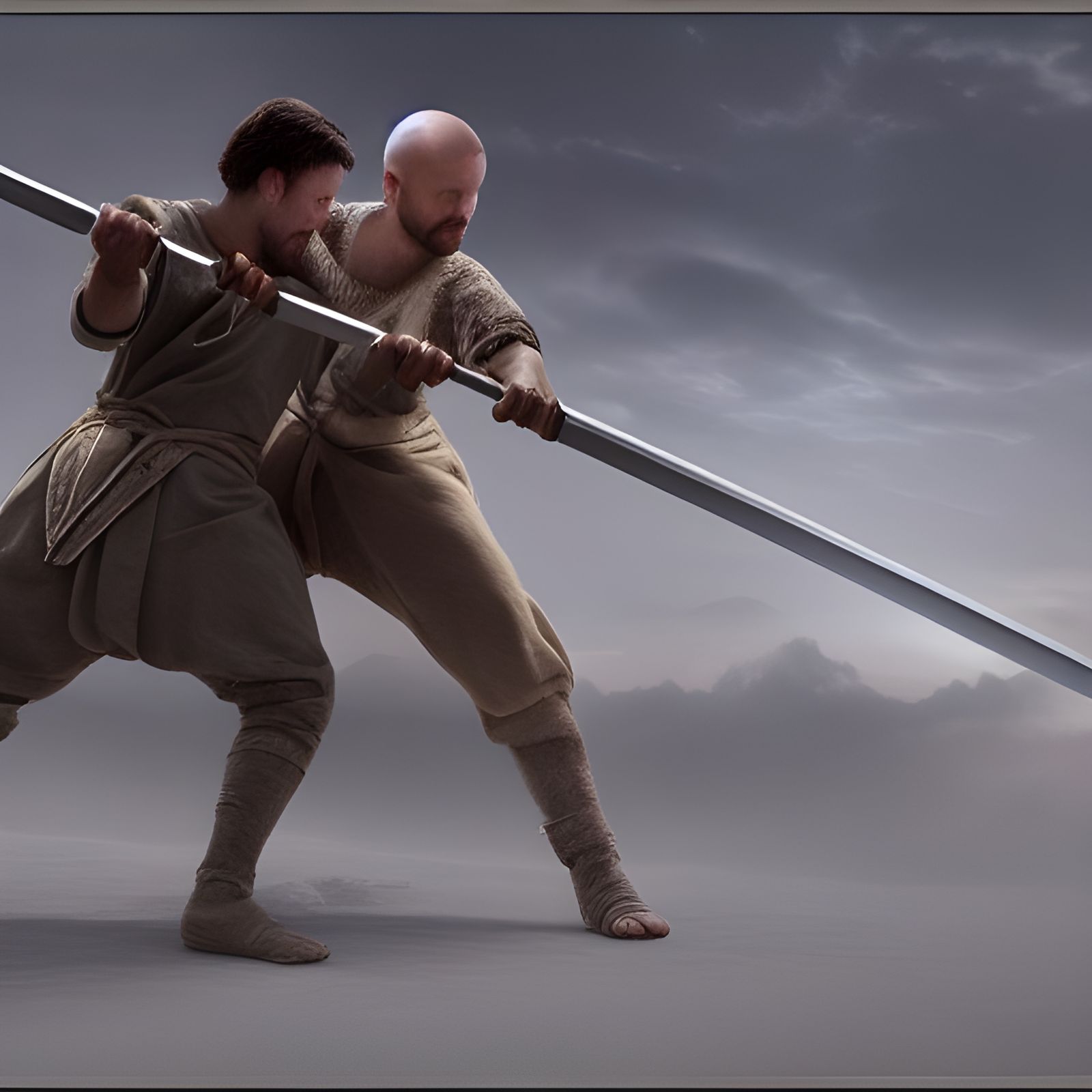 Cinematic Sword Fighter Ready for Battle