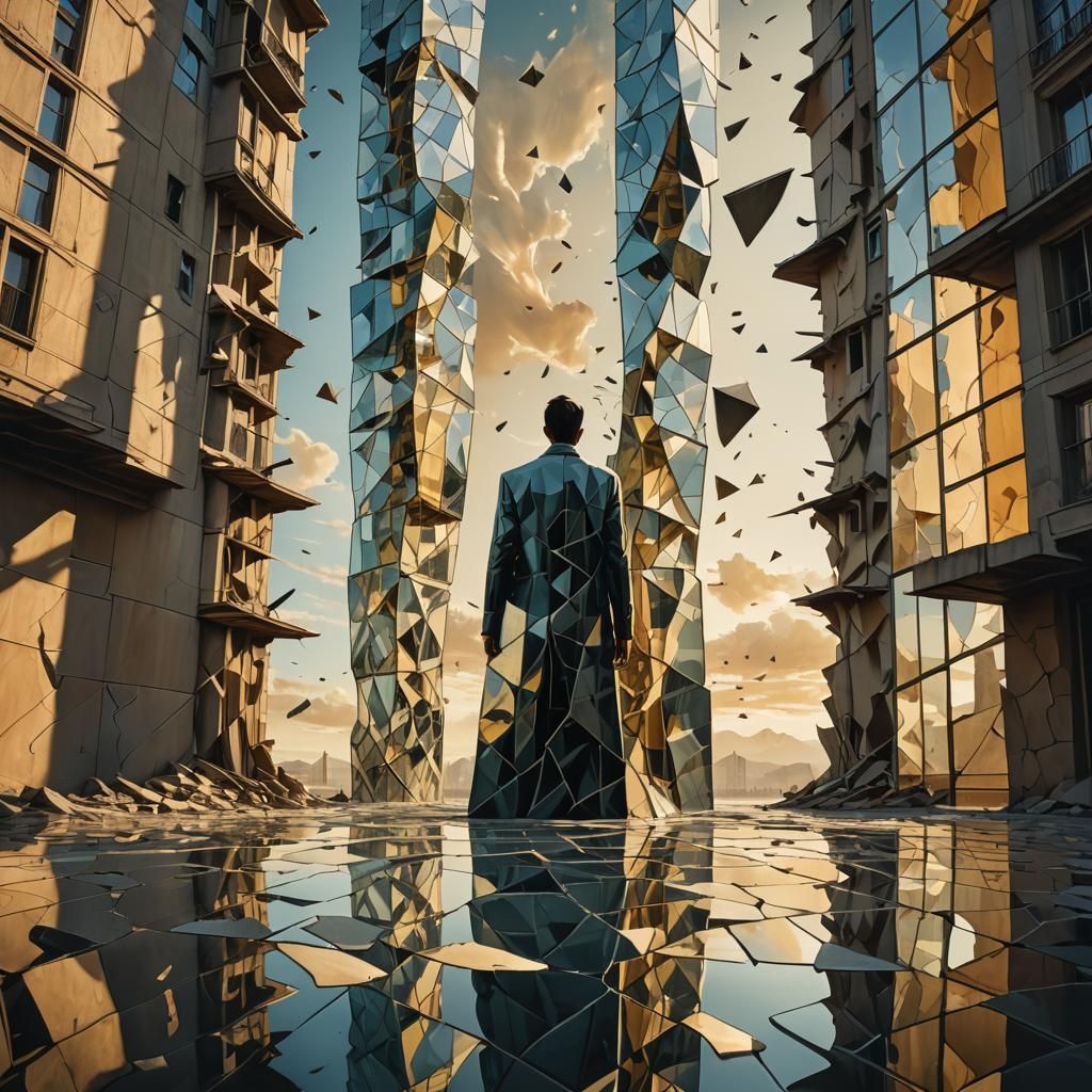 Fractured Reality Tower in Surrealist Style