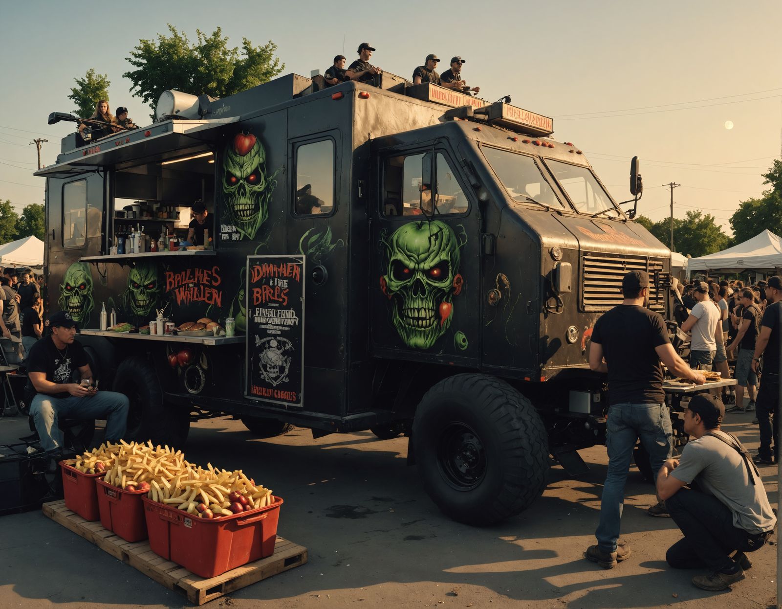 Apocalyptic Food Truck for Giants in Cartoon Style