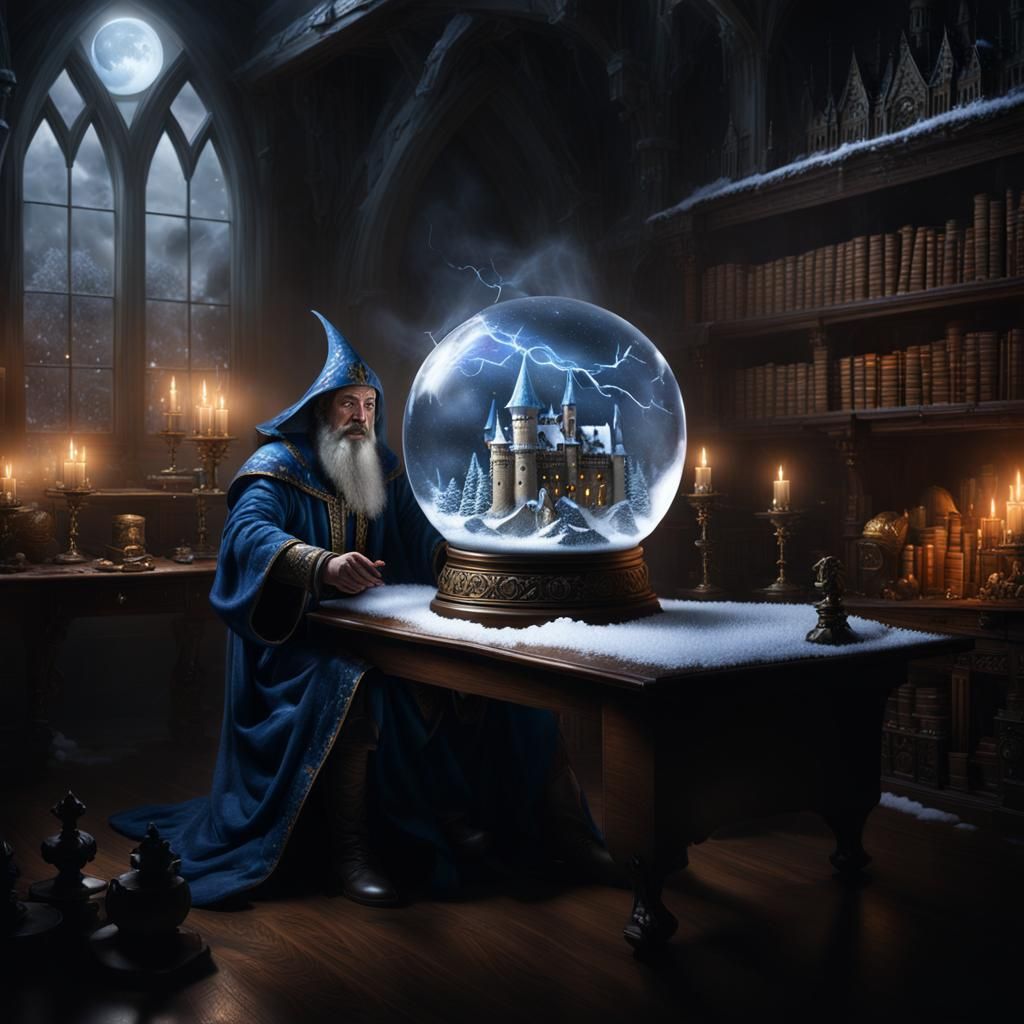 Evil Sorcerer's Winter Castle in Snow Globe