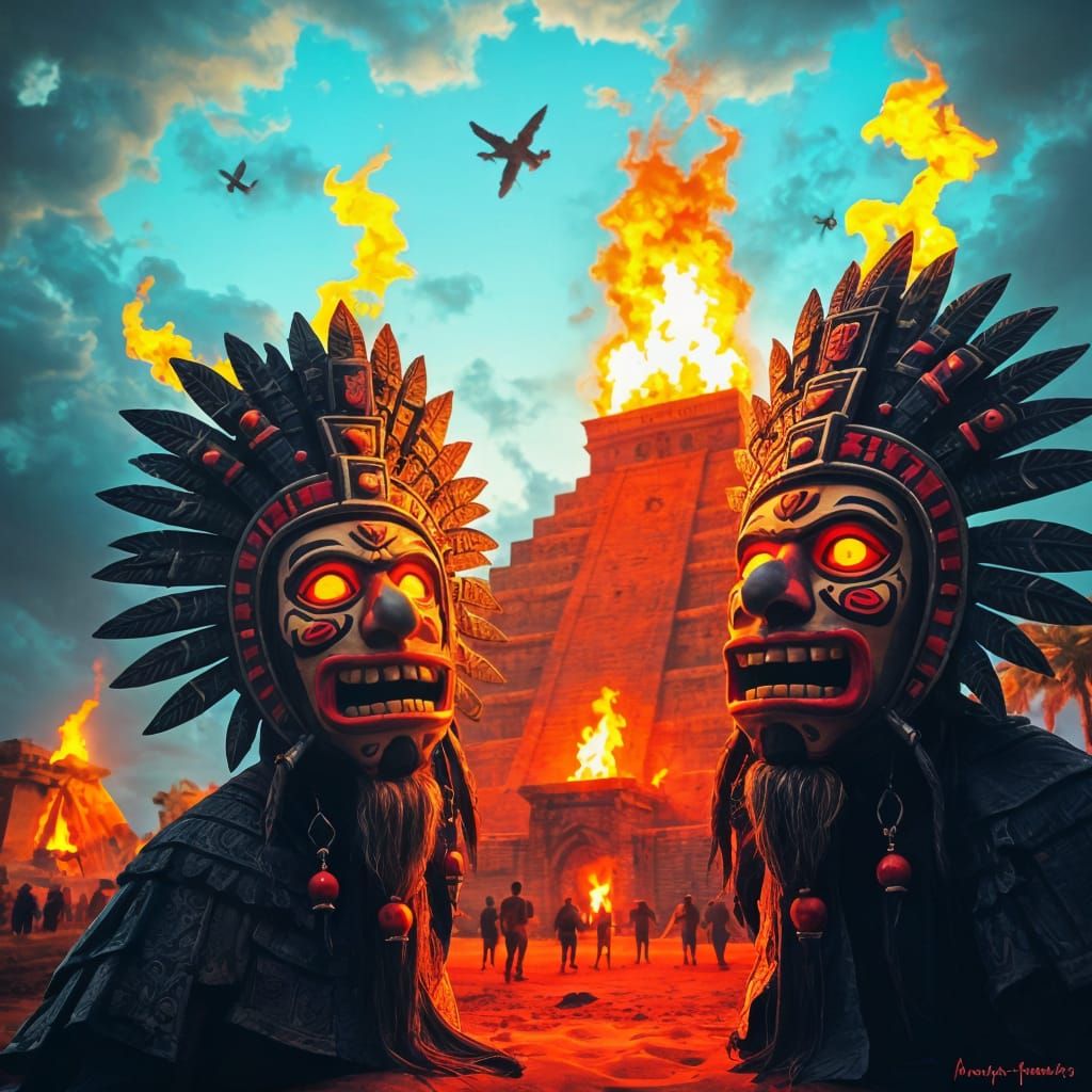 Aztec Masks Erupting Laughter: Primitivism Art