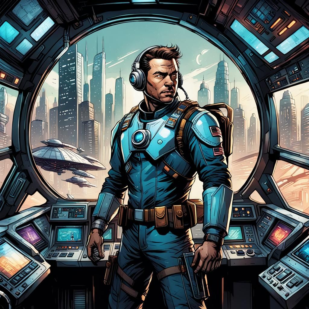 Sci-Fi Pilot Concept Art in Comic Book Style