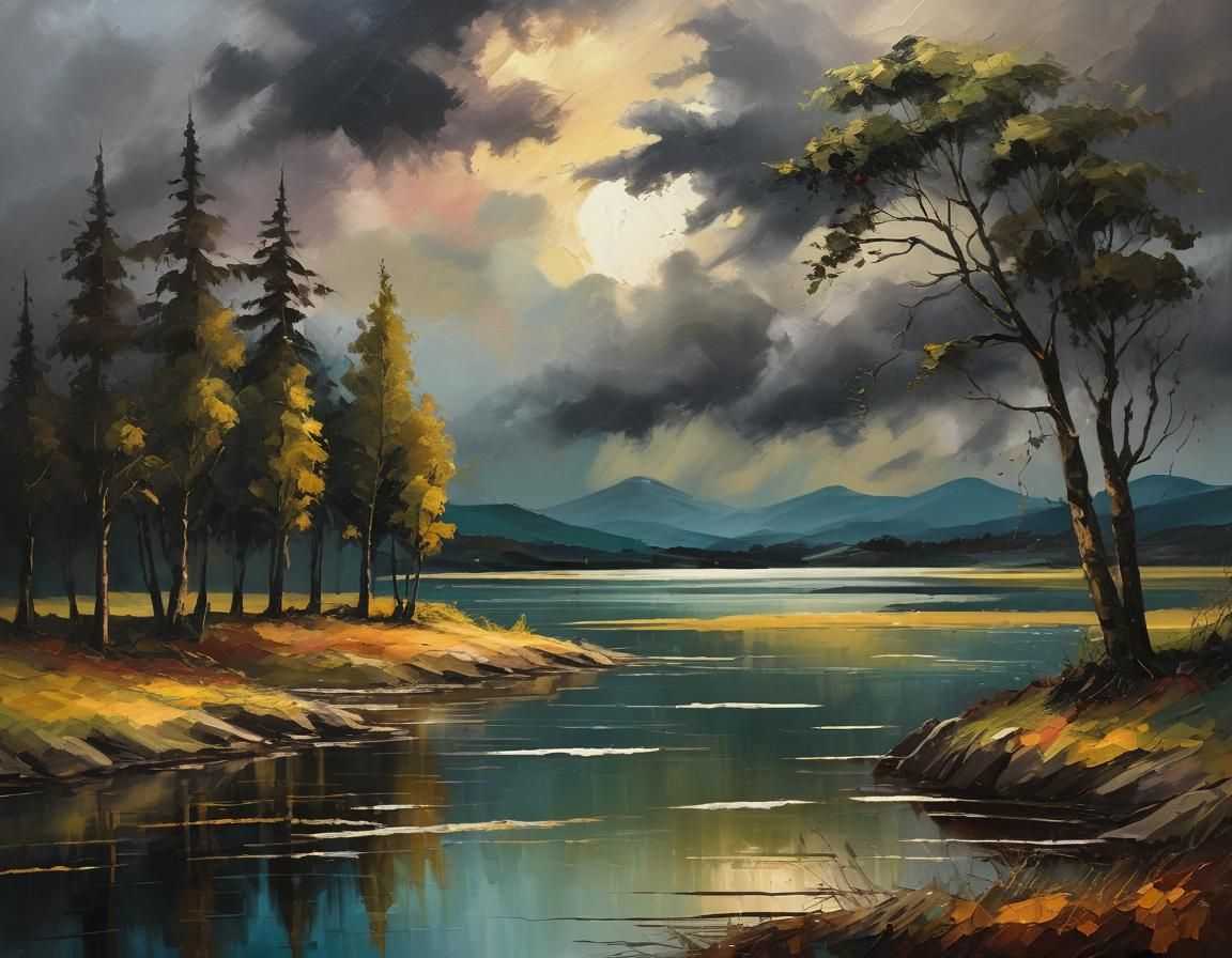 Expressionist Landscape with Impasto and Approaching Storm