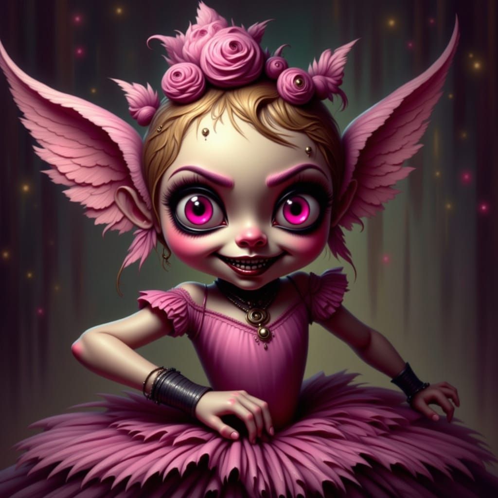 Sinister Ballerina Goblin Girl with Pink Eyes