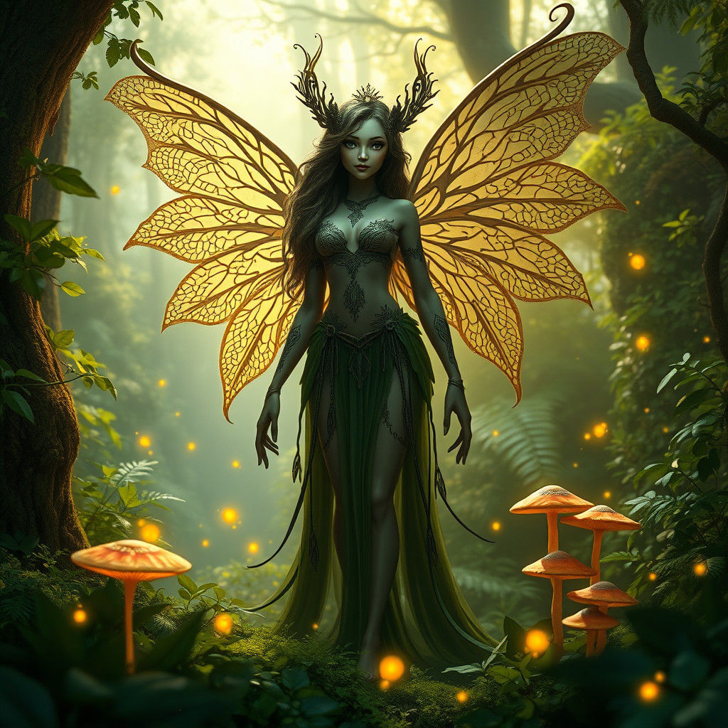 Statuesque Forest Sprite Fontas in Lush Woodland