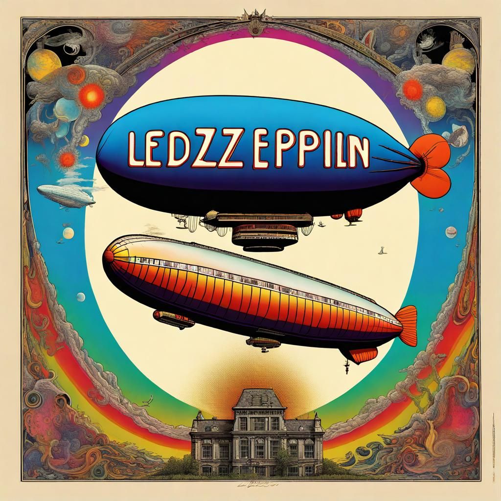 Led Zeppelin Hindenburg Blimp 1960s Psychedelic Poster