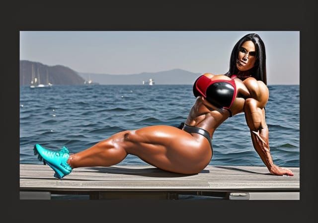 Voluptuous Redhead Bodybuilder Posing in Bodysuit and Heels