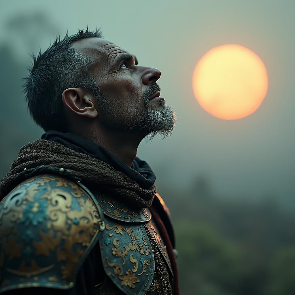 Warrior Gazing at Light, Dreamy Ethereal Concept