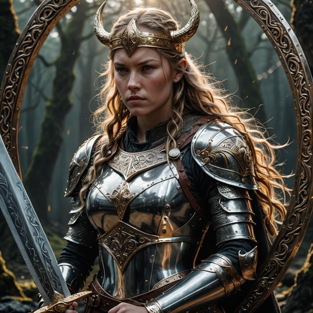 Fierce Viking Shieldmaiden with Valkyrie Reflection