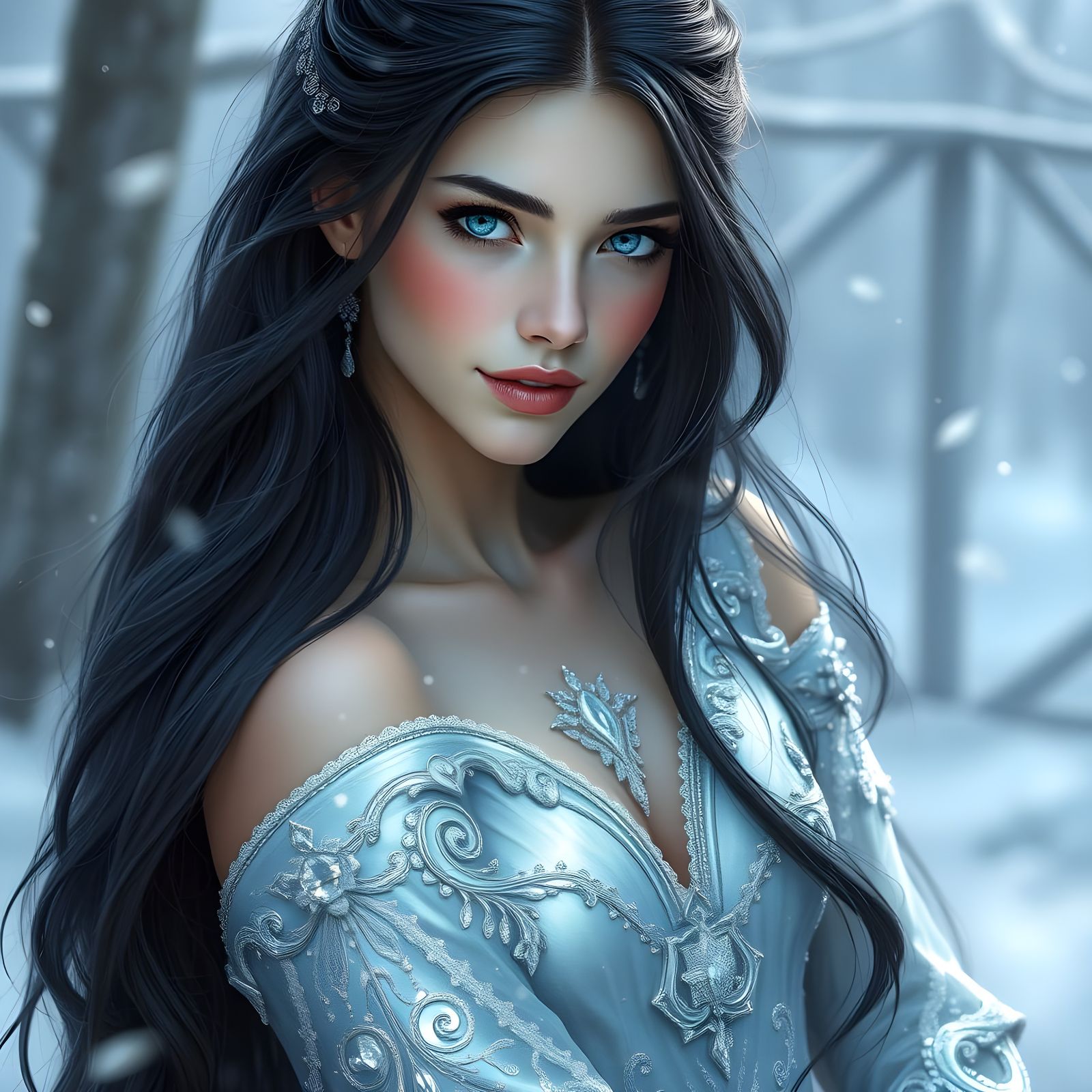 Ethereal Norse Goddess in Frosty Silver Gown