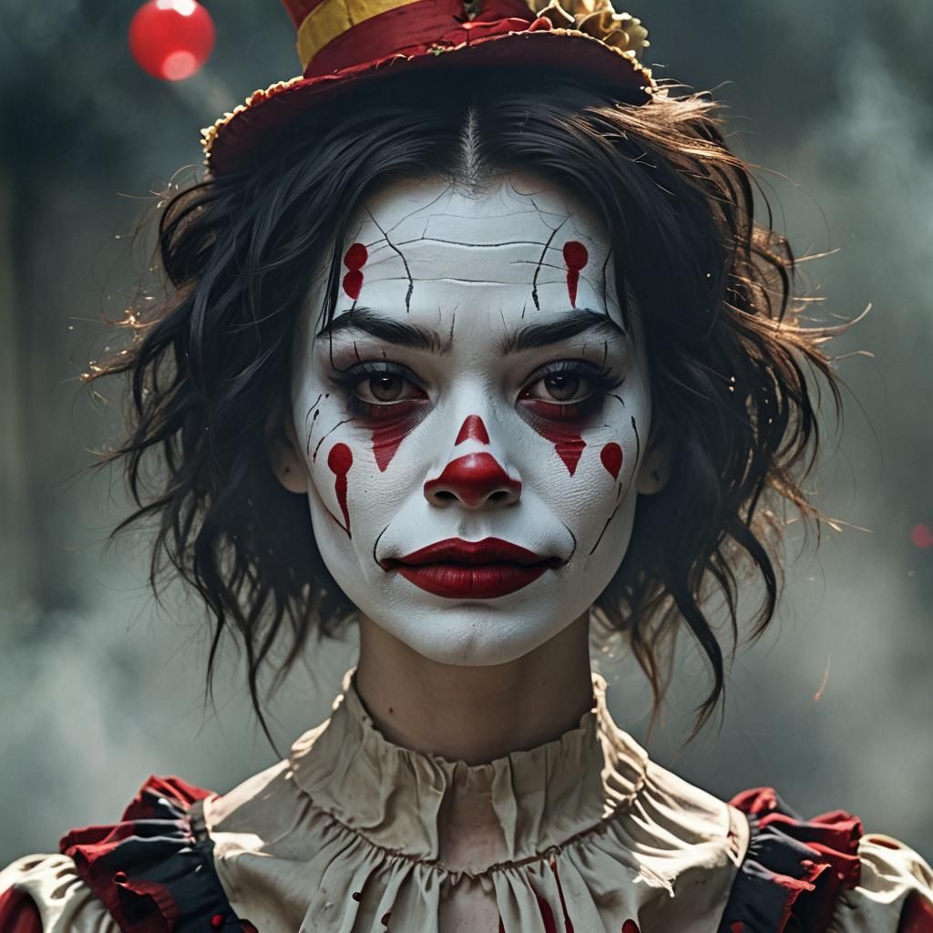 Melancholic Clown Portrait with Dramatic Lighting