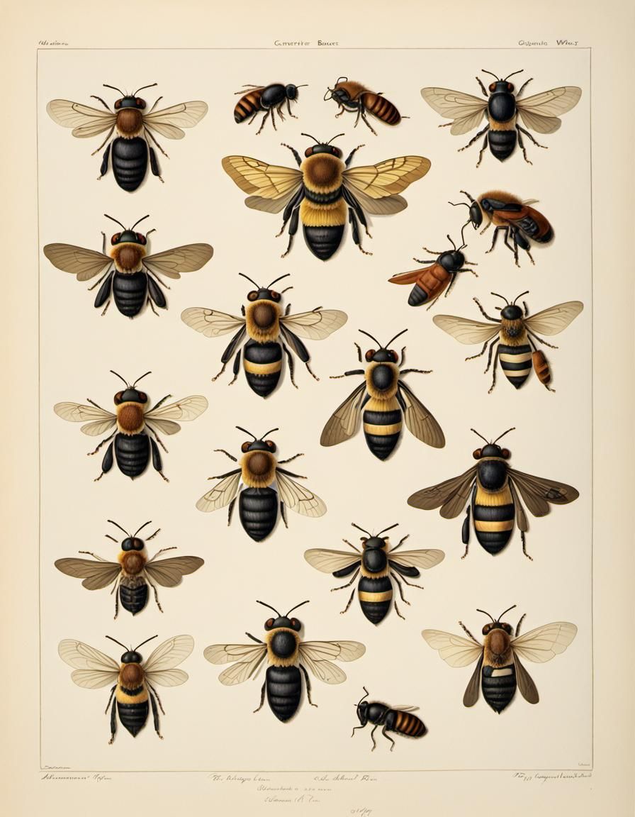 Detailed Academic Art of Various Insects