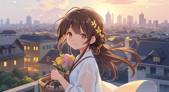 Thai Woman in Wedding Dress Adorns Jasmine Flowers on Roofto...