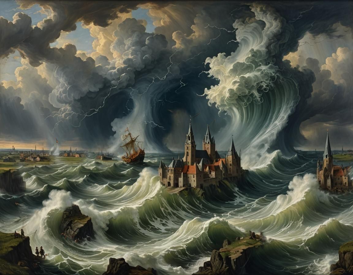 Ship Swallowed by Whirlpool in Netherlandish Realism