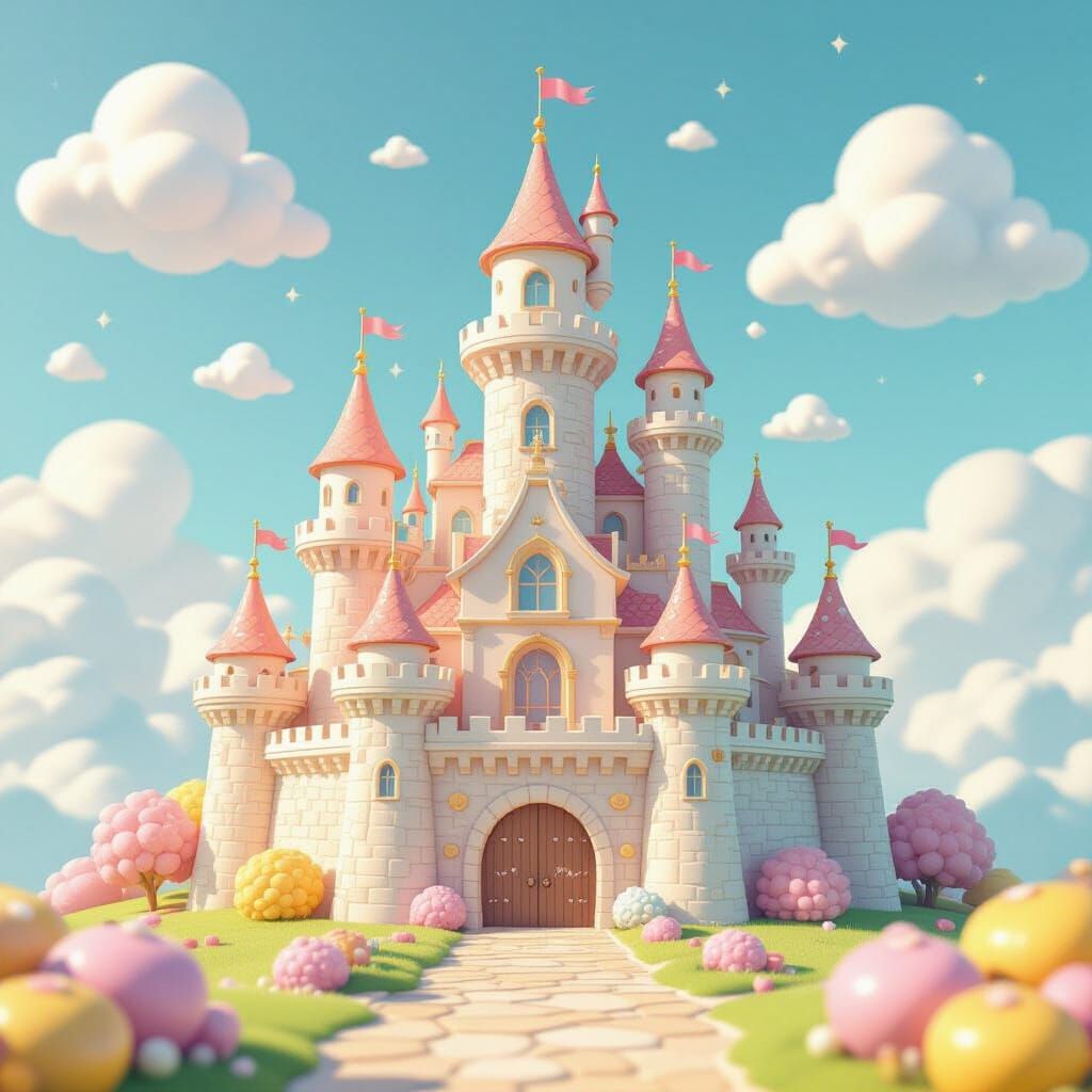 Pastel Ice Cream Castle in Baby Blue Sky