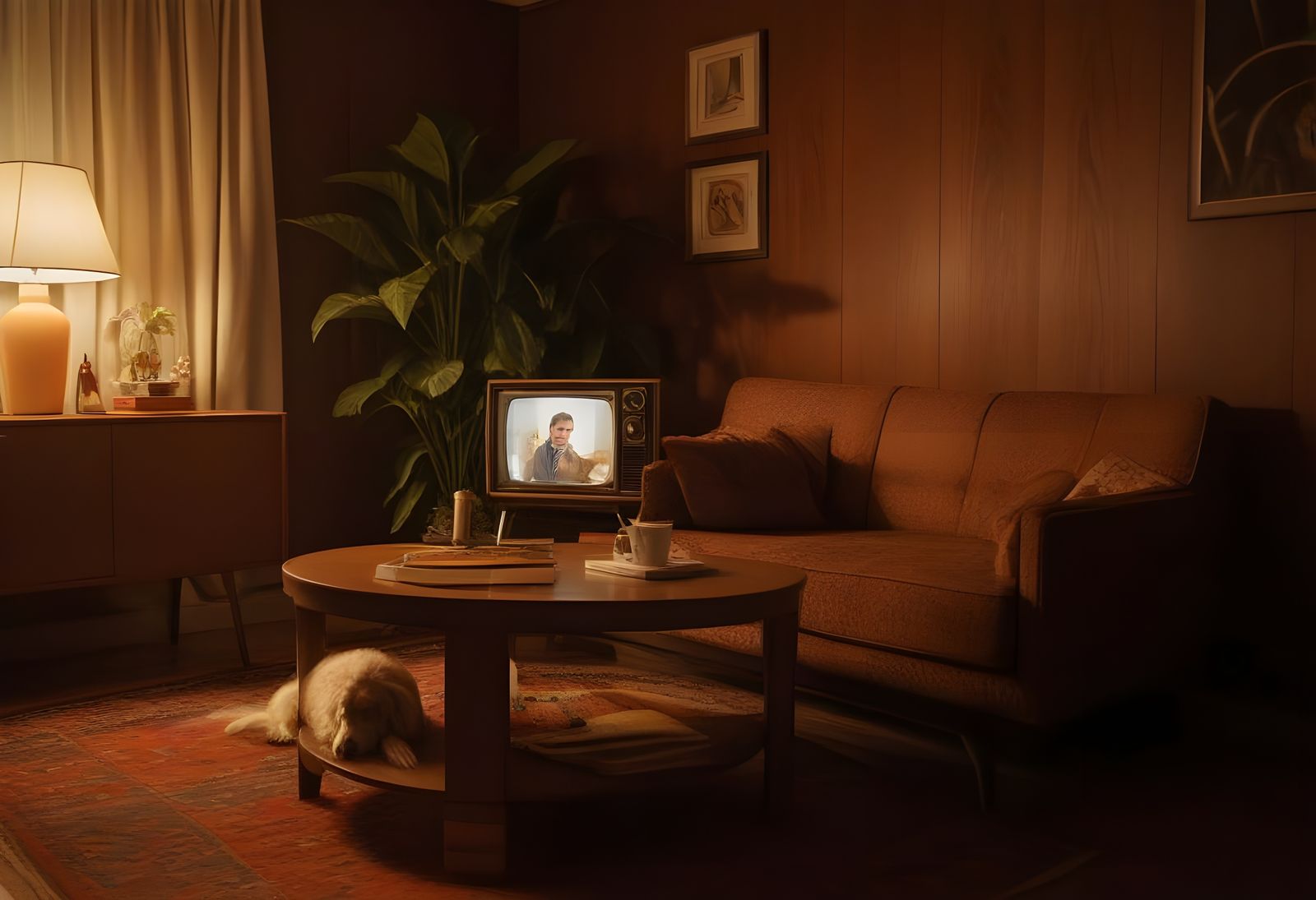 Retro 1970s Living Room Interior in Warm Earth Tones