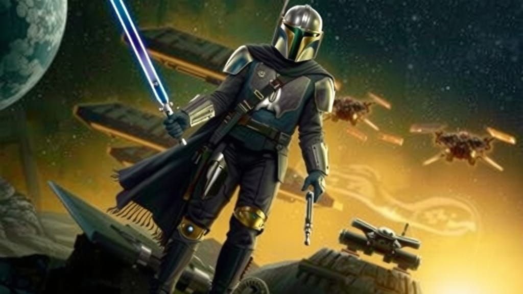 Mandalorian with Dark Saber in Cinematic Style