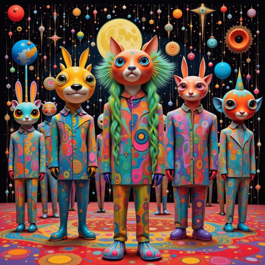 Psychedelic Animal Performers on Stage