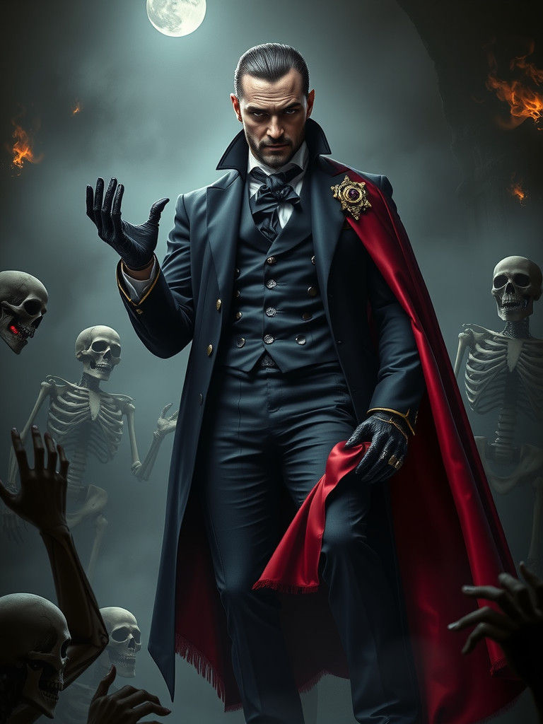 Brooding Vampire Lord Rises in Gothic Horror Style