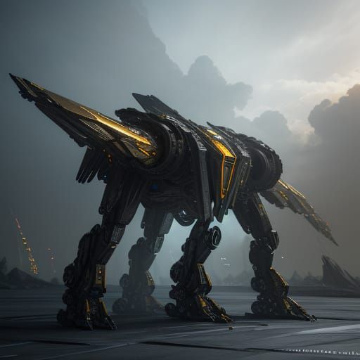Surreal Futuristic Mech Sculpture in Hyper-Realistic 3D