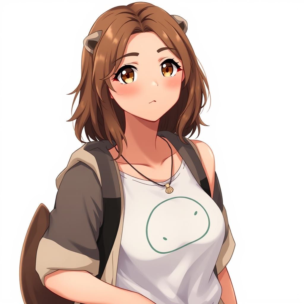 Tan-Skinned Seal-Human Hybrid Woman in Anime Style