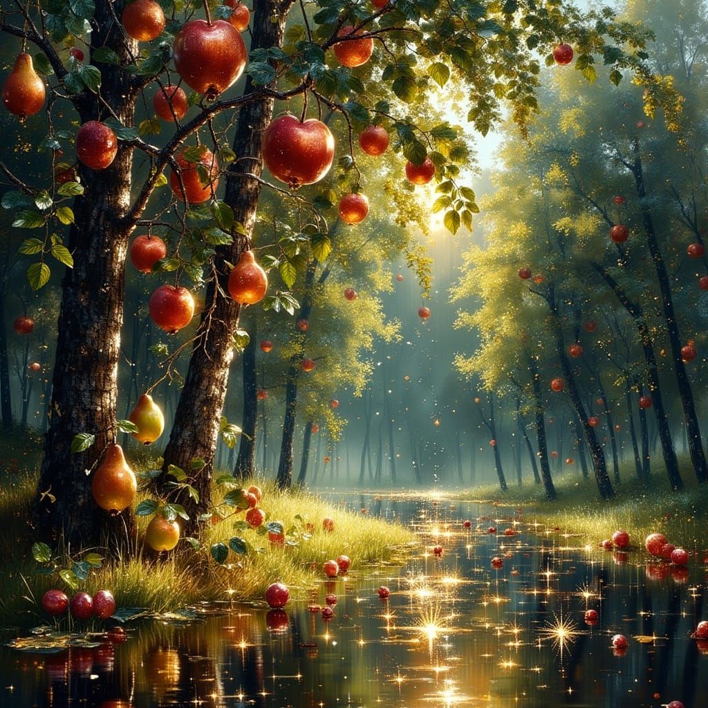 Orchard of Emerald Pears, Ruby Apples, Sapphire Plums