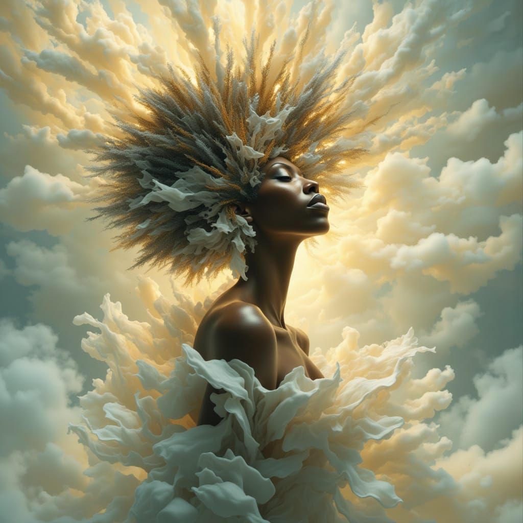 Surreal Black Woman Portrait Dissolving in Light