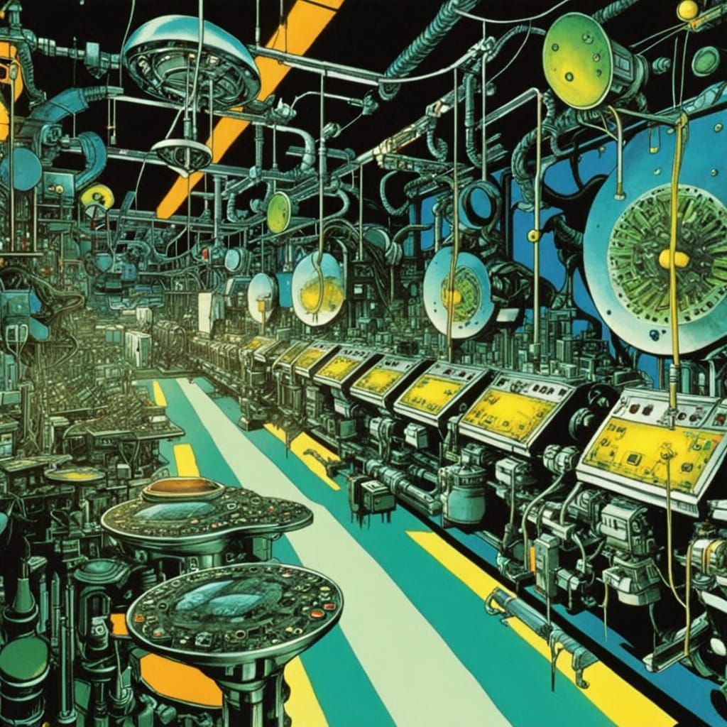 Self-Assembling Cyberpunk Production Line in Graphic Novel S...