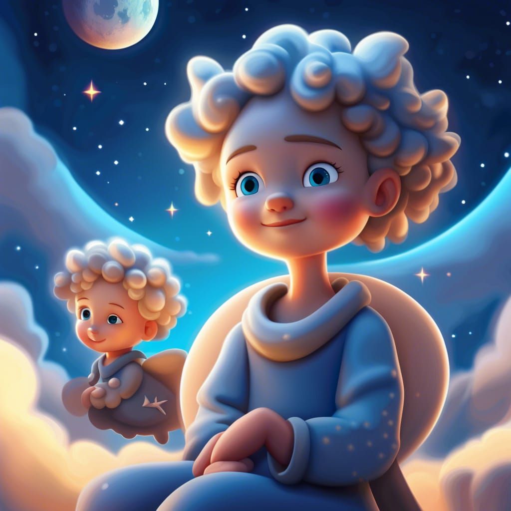 Cute Angels on the Moon in Digital 3D Art