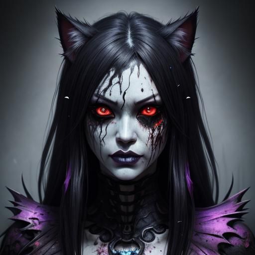 Undead Horror Neko Girls in Hyperrealistic Style