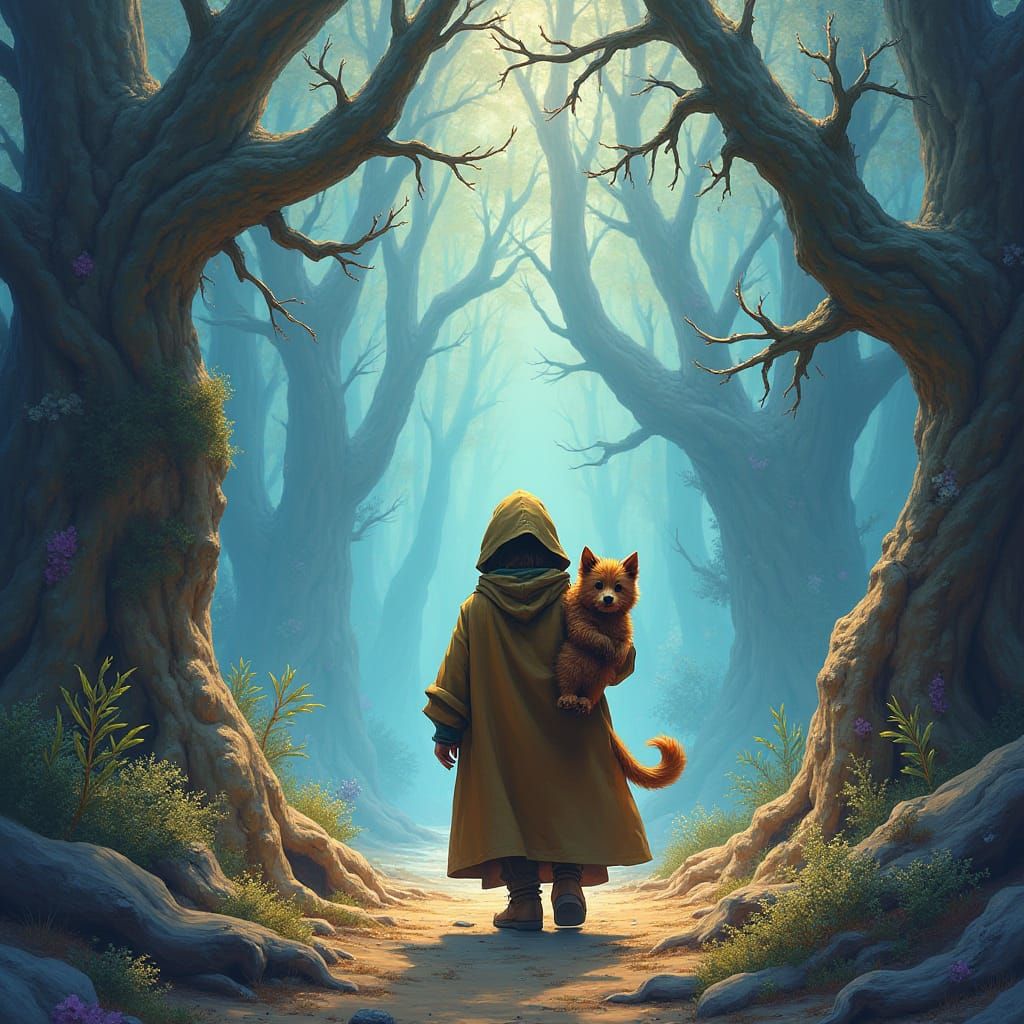 Enchanted Forest: Figure with Dog, Digital Art