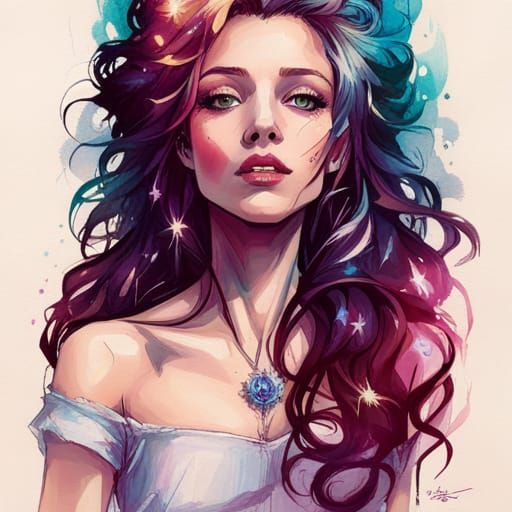 Anime-Inspired Desdemona Portrait Under Aurora Borealis