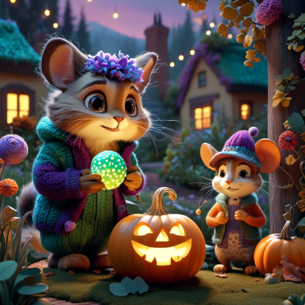 Cute Monster Portrait with Mouse and Lollipop