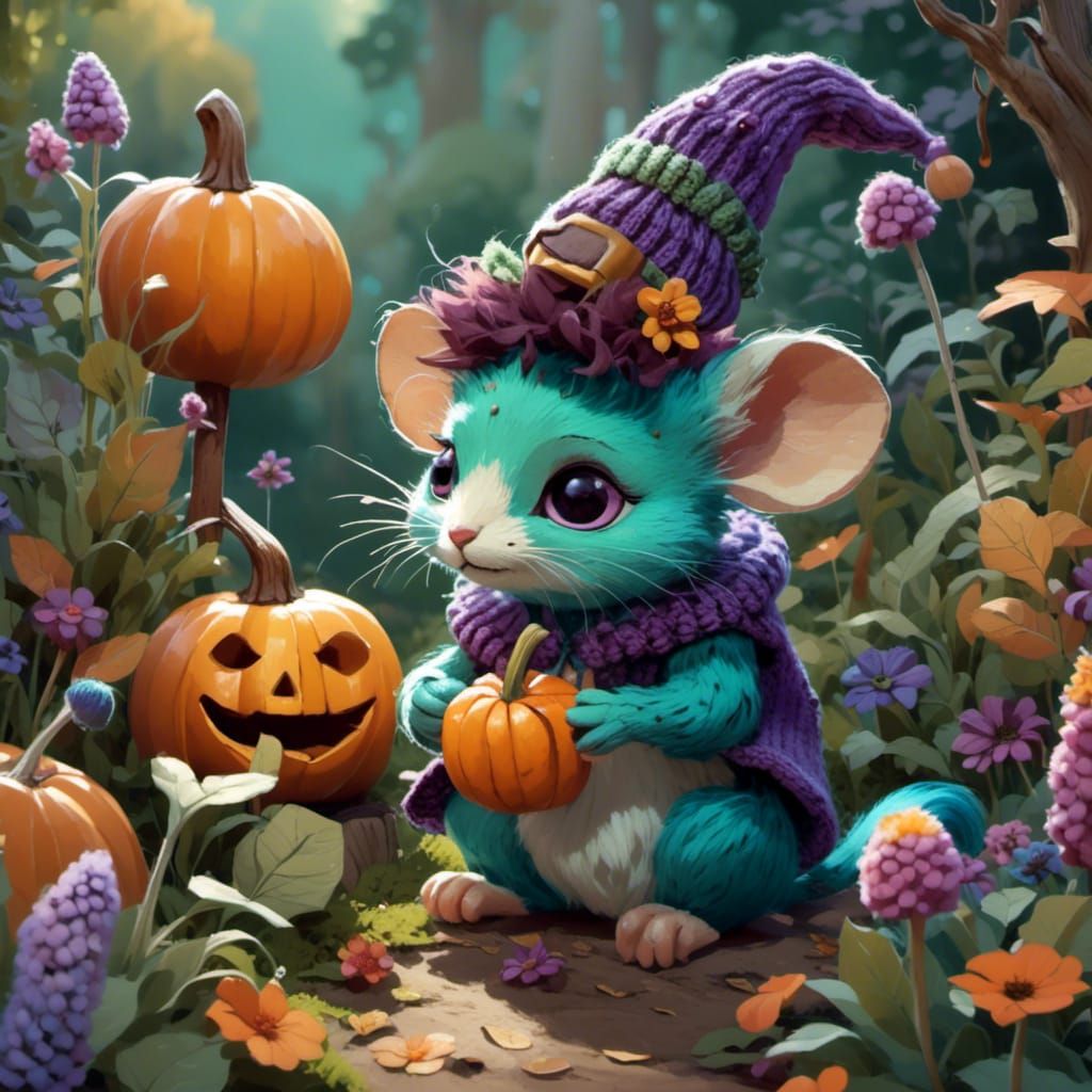 Teal Monster with Mouse and Lollipop: Fantasy Art