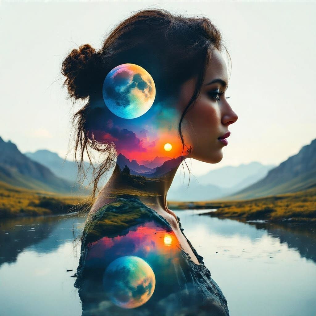 Portrait of a Woman Reflected in Alien Planet Moons