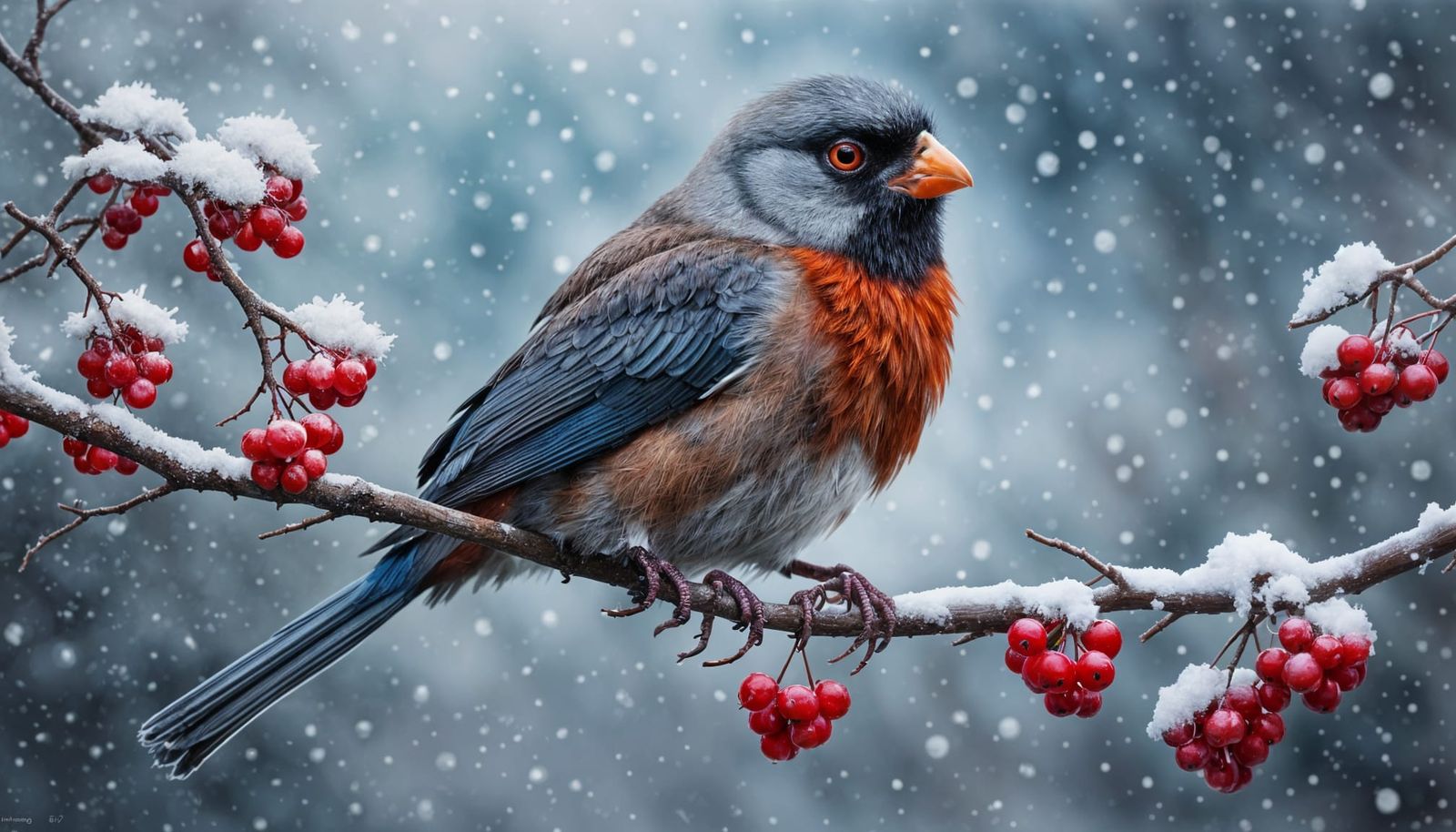 Majestic Eurasian Bulfinch in Winter Wonderland