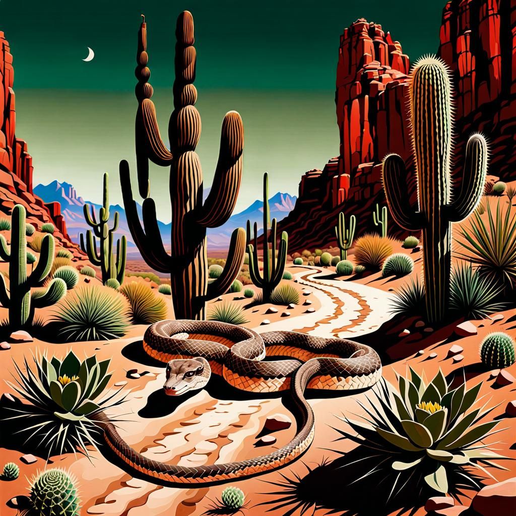 Detailed Rattlesnake Portrait in Desert Landscape