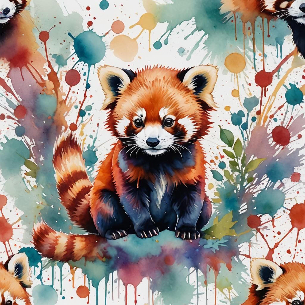 Whimsical Red Panda Cub in Watercolor Style