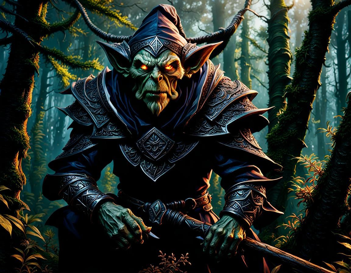 Detailed Hobgoblin in Mystical Forest Digital Art