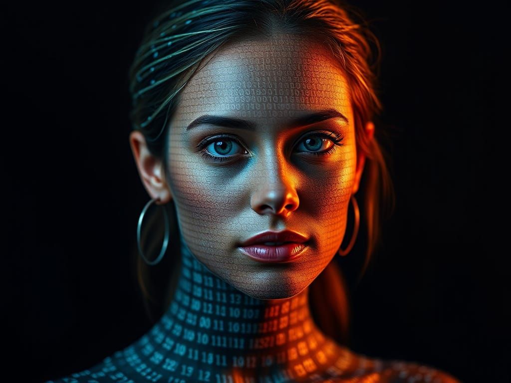 Woman's Head Made of Binary Code